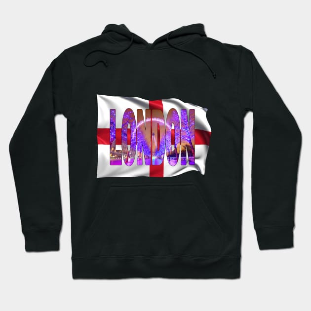 LONDON - London Eye Christmas Lights & Flag Hoodie by TouristMerch